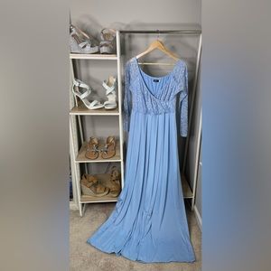 Baby blue lace maternity maxi baby shower maternity photo shoot dress